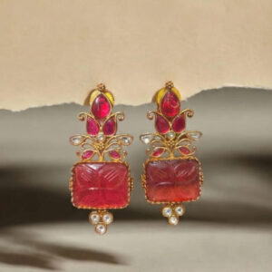 "Royal Heritage" Handcrafted Carved Ruby & Polki Kundan Drop Earrings