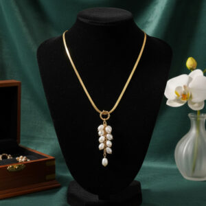 Lustrous Cascade: Pure Real Pearl Droplet Necklace