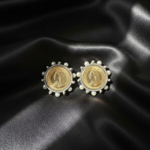 Vintage-Inspired Queen Victoria Coin Earrings with Pearl Halo | Handcrafted Statement Studs