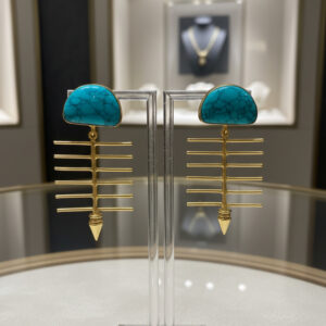 Turquoise & Gold Fishbone Statement Earrings | Handcrafted Geometric Jewelry