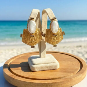 Imperial Mother-of-Pearl & Embossed Gold Statement Earrings | Handcrafted Byzantine-Style Jewelry