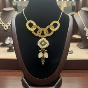 Handcrafted Mixed-Media Statement Necklace in Textured Gold