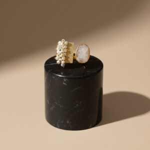 The "Celestial Duo" Handcrafted Statement Ring – Artisan Quartz & Pearl Toi et Moi
