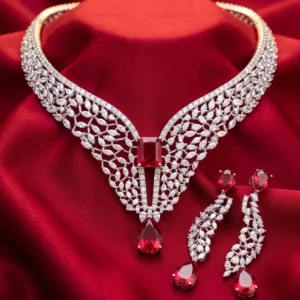 The Crimson Wing Necklace & Earring Set