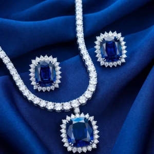 The Sapphire Halo Necklace & Earring Set