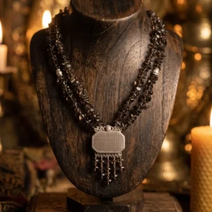 Handcrafted Smoky Quartz Multi-Strand Necklace with Filigree Tassel Pendant