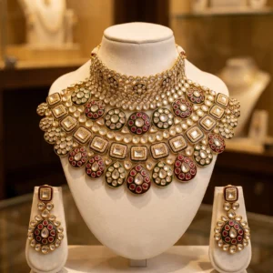 Handcrafted Heritage Kundan & Polki Bridal Choker Set with Meenakari Detail