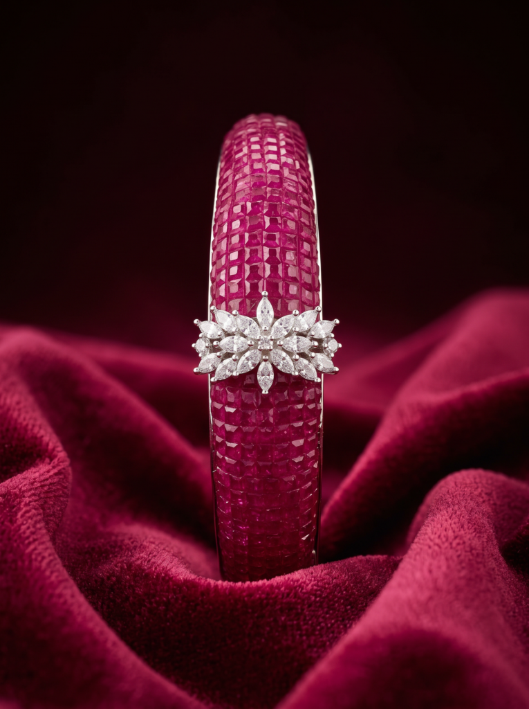 The Gulnaar Bangle, a magenta crystal statement bangle