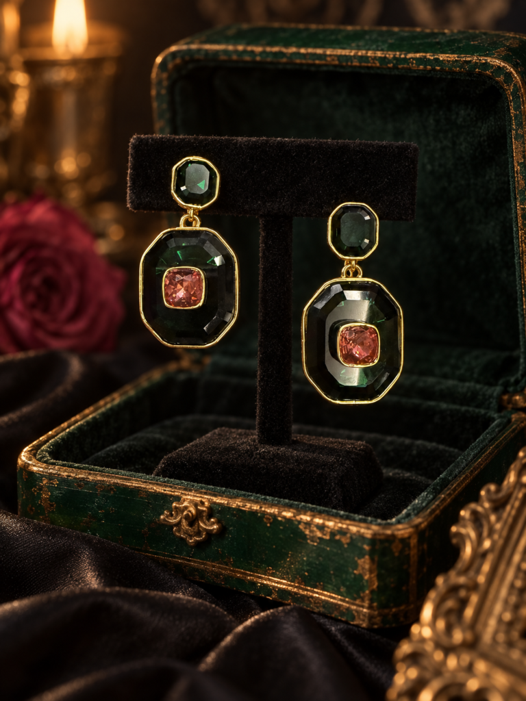 The Zabarjad Empress Drops — Emerald & Rose Crystal Earrings