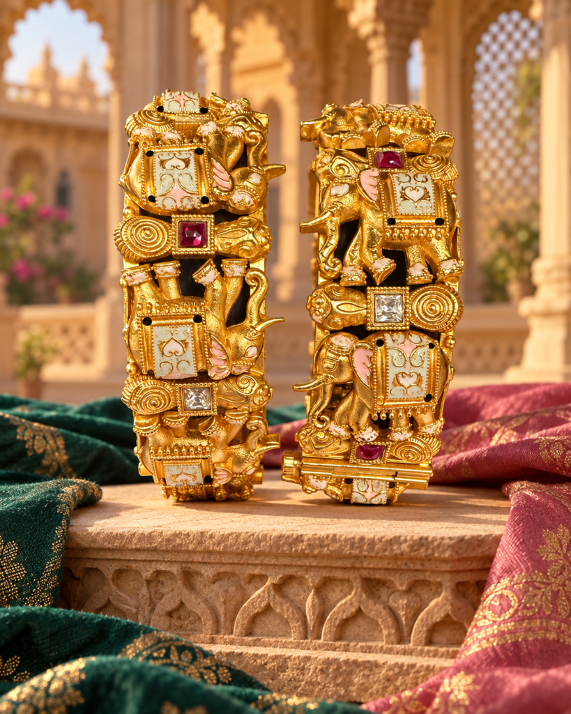 The Royal Gajraj Procession Kada Pair – Handcrafted Elephant Enamel Heritage Statement Bangles