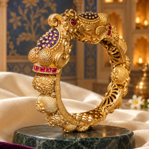 The Royal Mayur Milan Kada – Handcrafted Purple Enamel Ruby Peacock Heritage Bangle