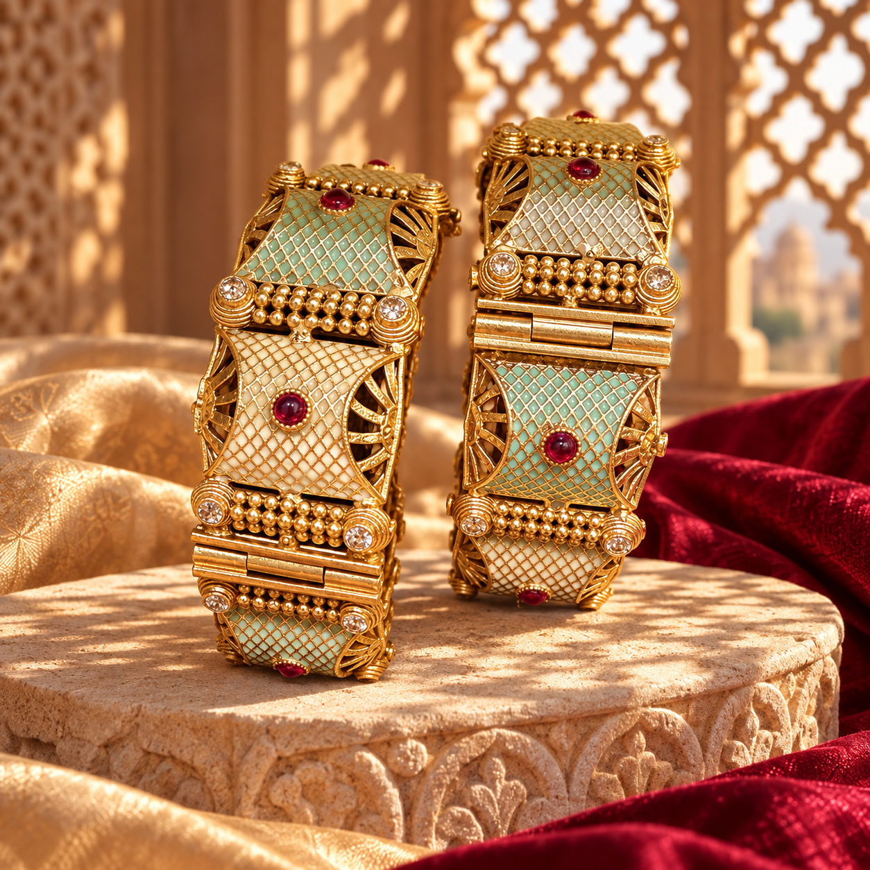 The Mint and Ivory Jali Rajwada Kada Pair