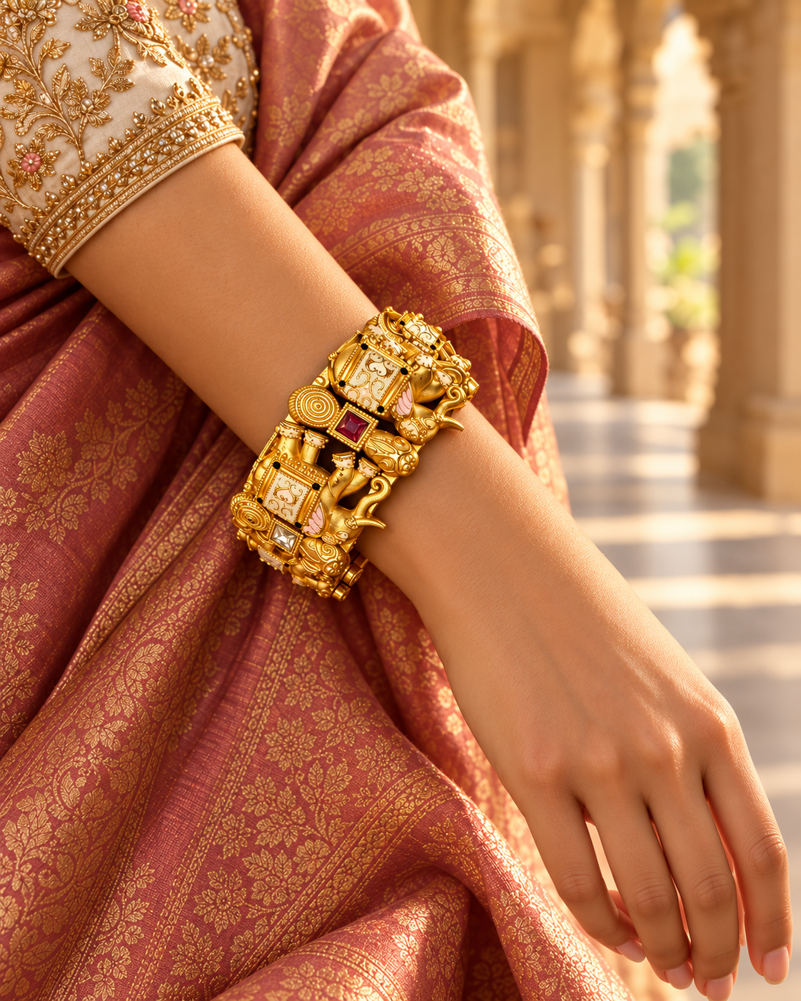 The Royal Gajraj Procession Kada Pair – Handcrafted Elephant Enamel Heritage Statement Bangles - Image 4