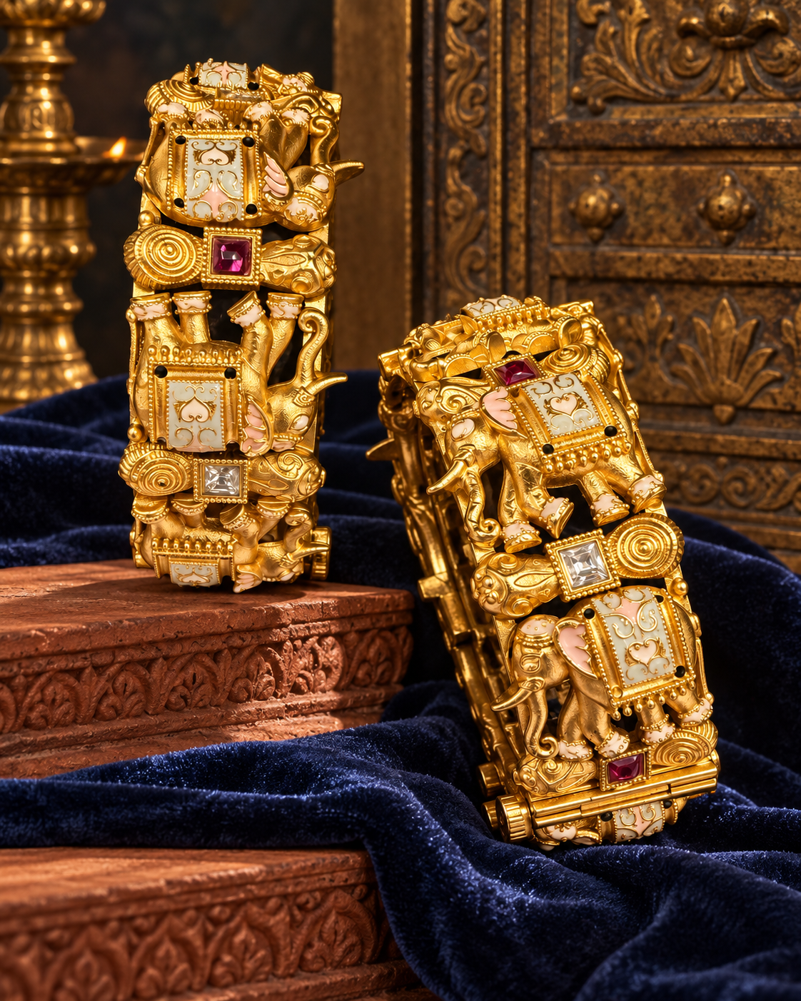 The Royal Gajraj Procession Kada Pair – Handcrafted Elephant Enamel Heritage Statement Bangles - Image 2