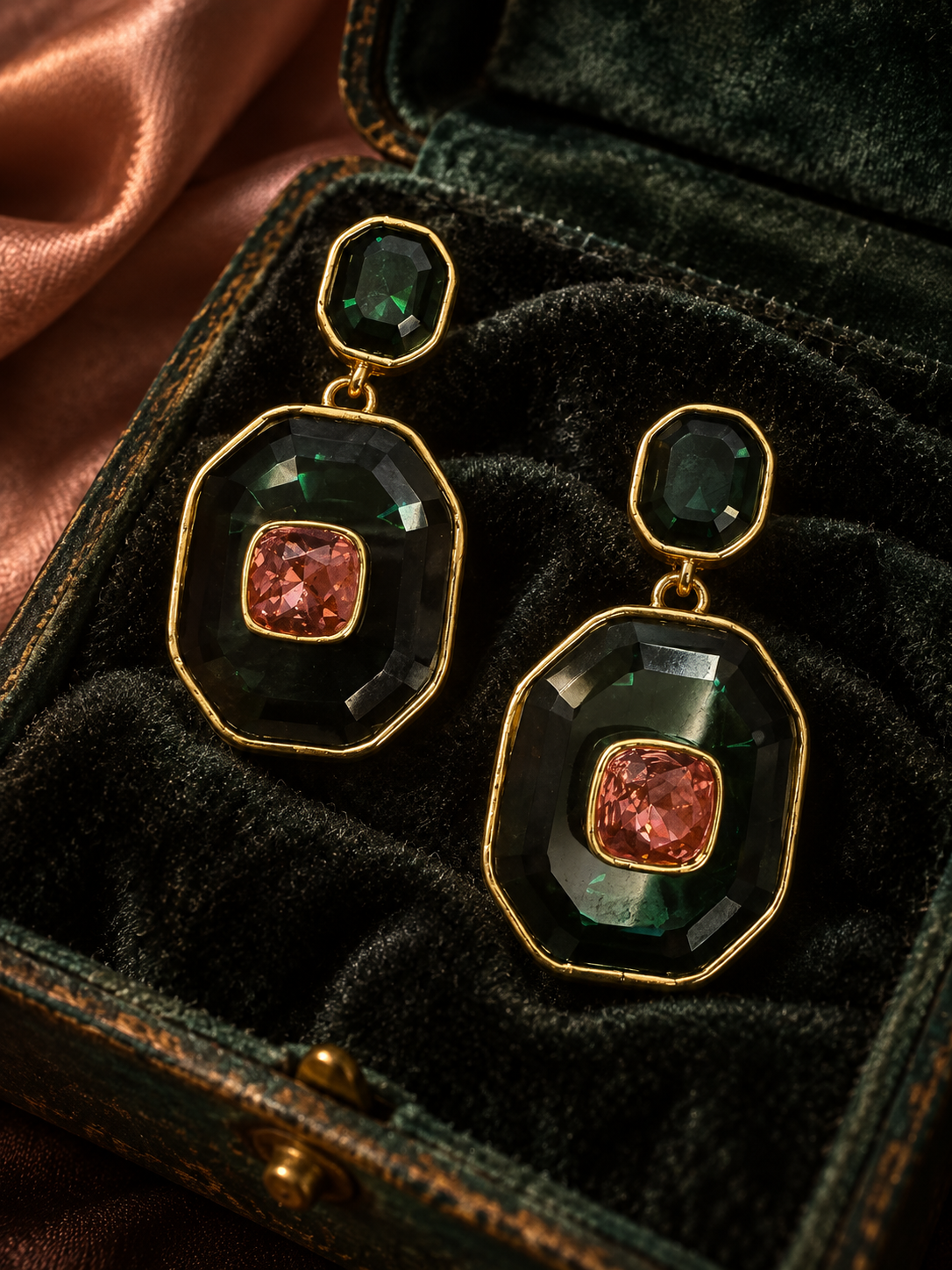 The Zabarjad Empress Drops — Emerald & Rose Crystal Earrings - Image 4