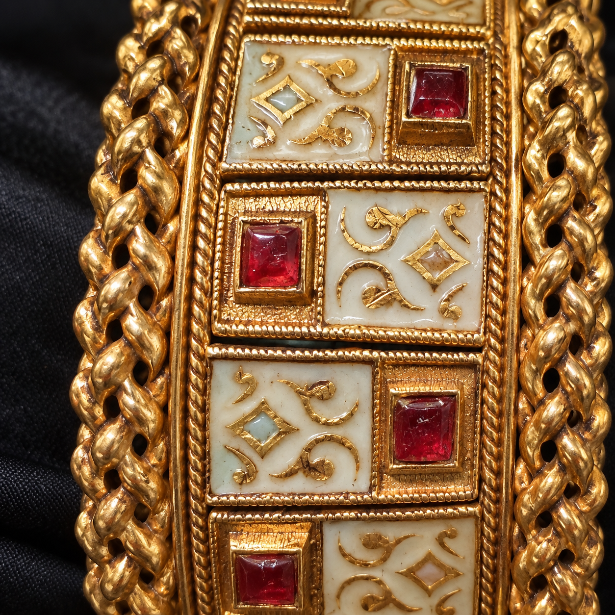 The Ivory Rubina Darbar Kada Pair – Handcrafted Enamel Ruby Heritage Statement Bangles - Image 4