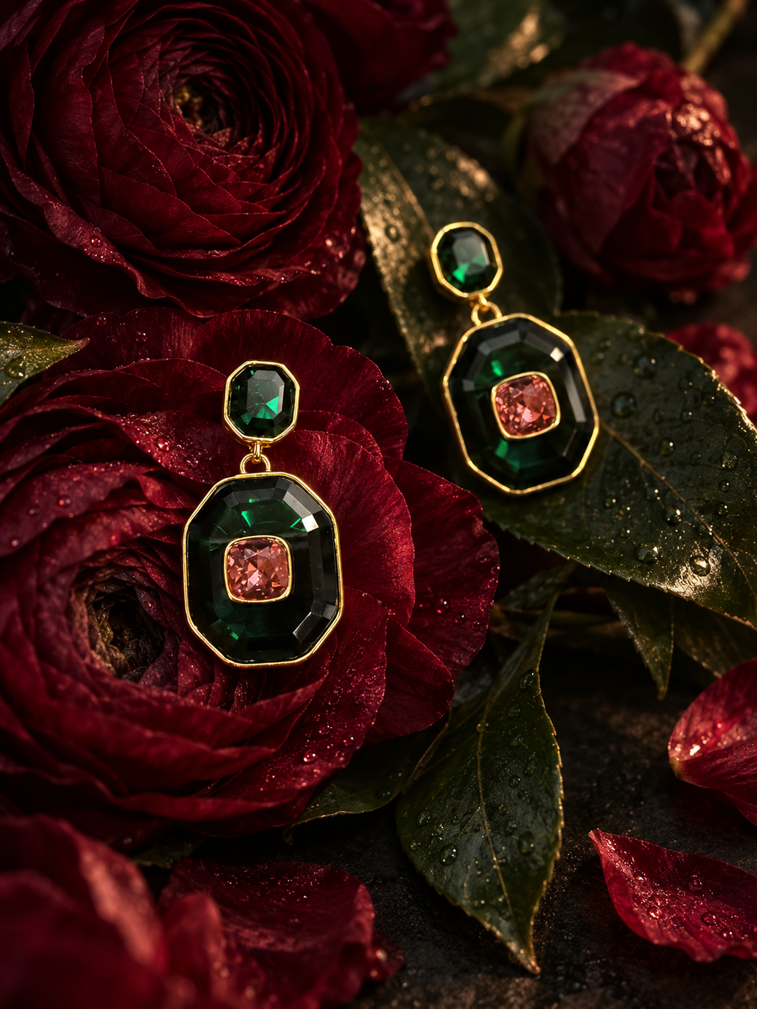 The Zabarjad Empress Drops — Emerald & Rose Crystal Earrings - Image 5