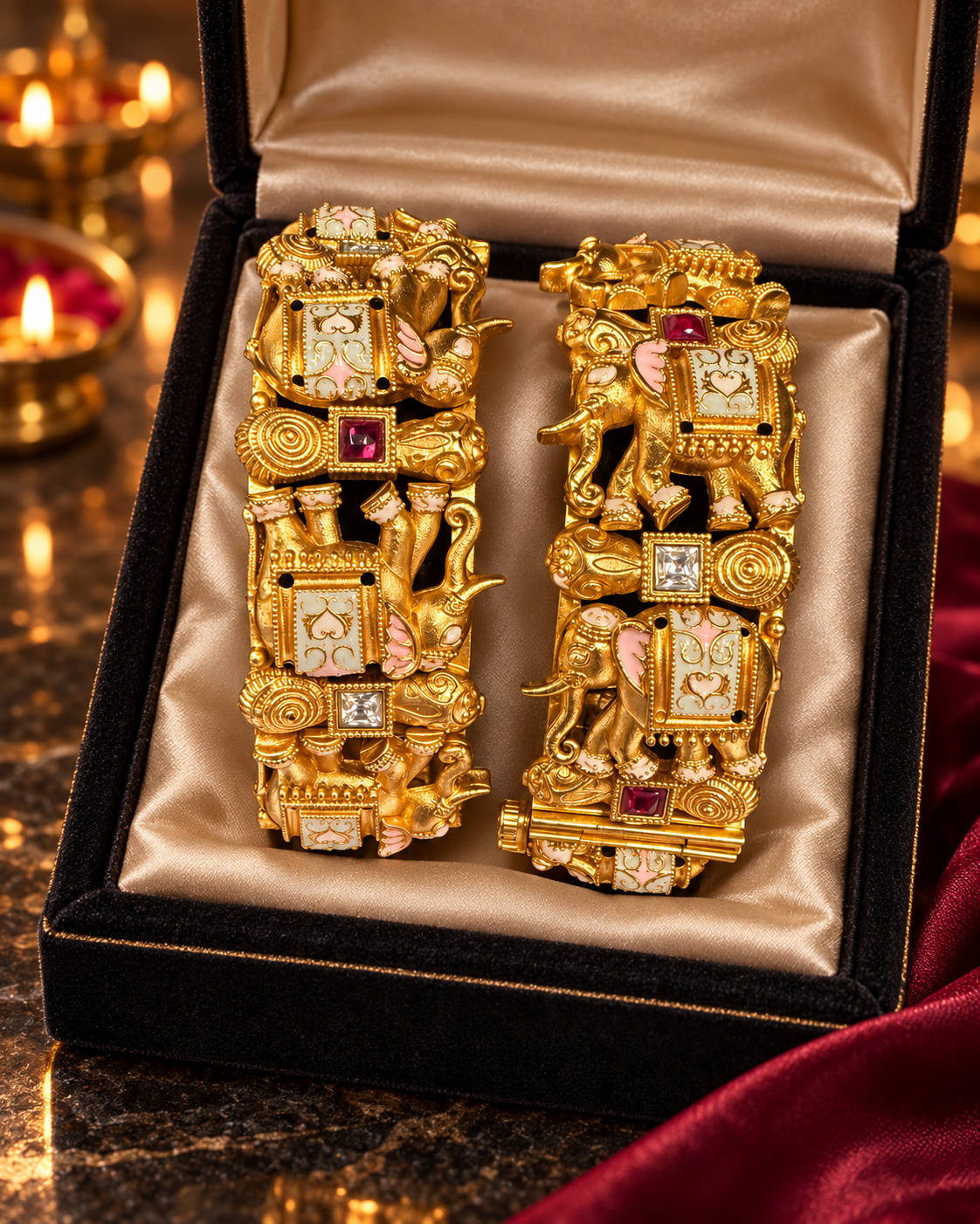 The Royal Gajraj Procession Kada Pair – Handcrafted Elephant Enamel Heritage Statement Bangles - Image 5