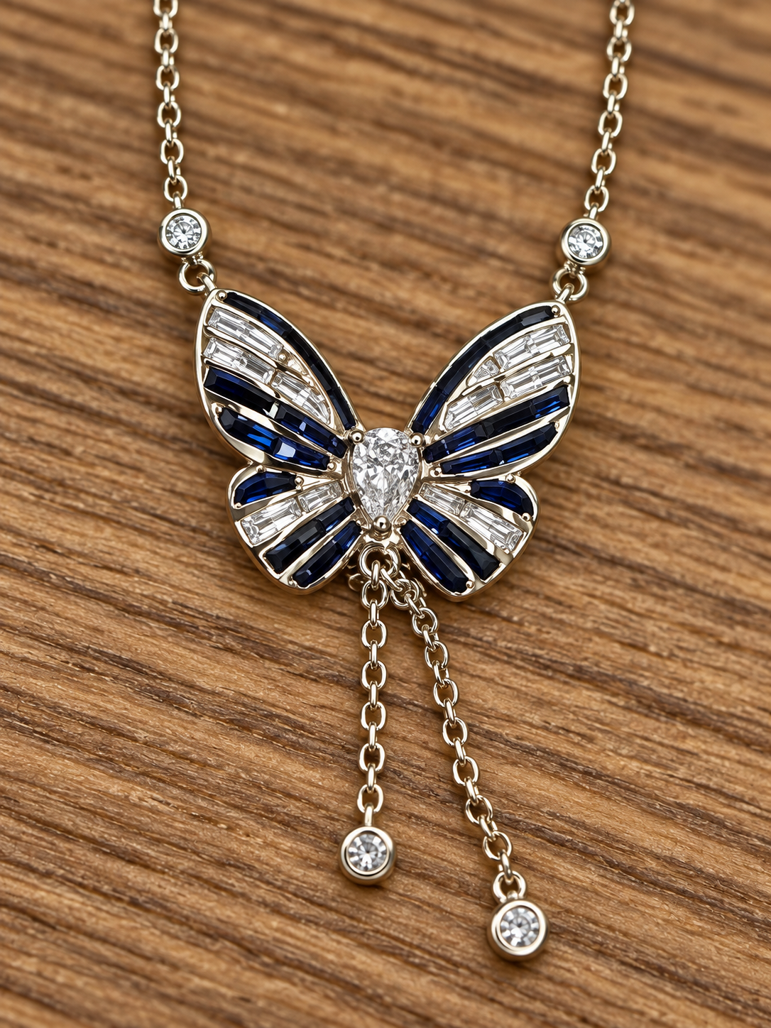 Navy Butterfly Pendant Necklace - Image 4