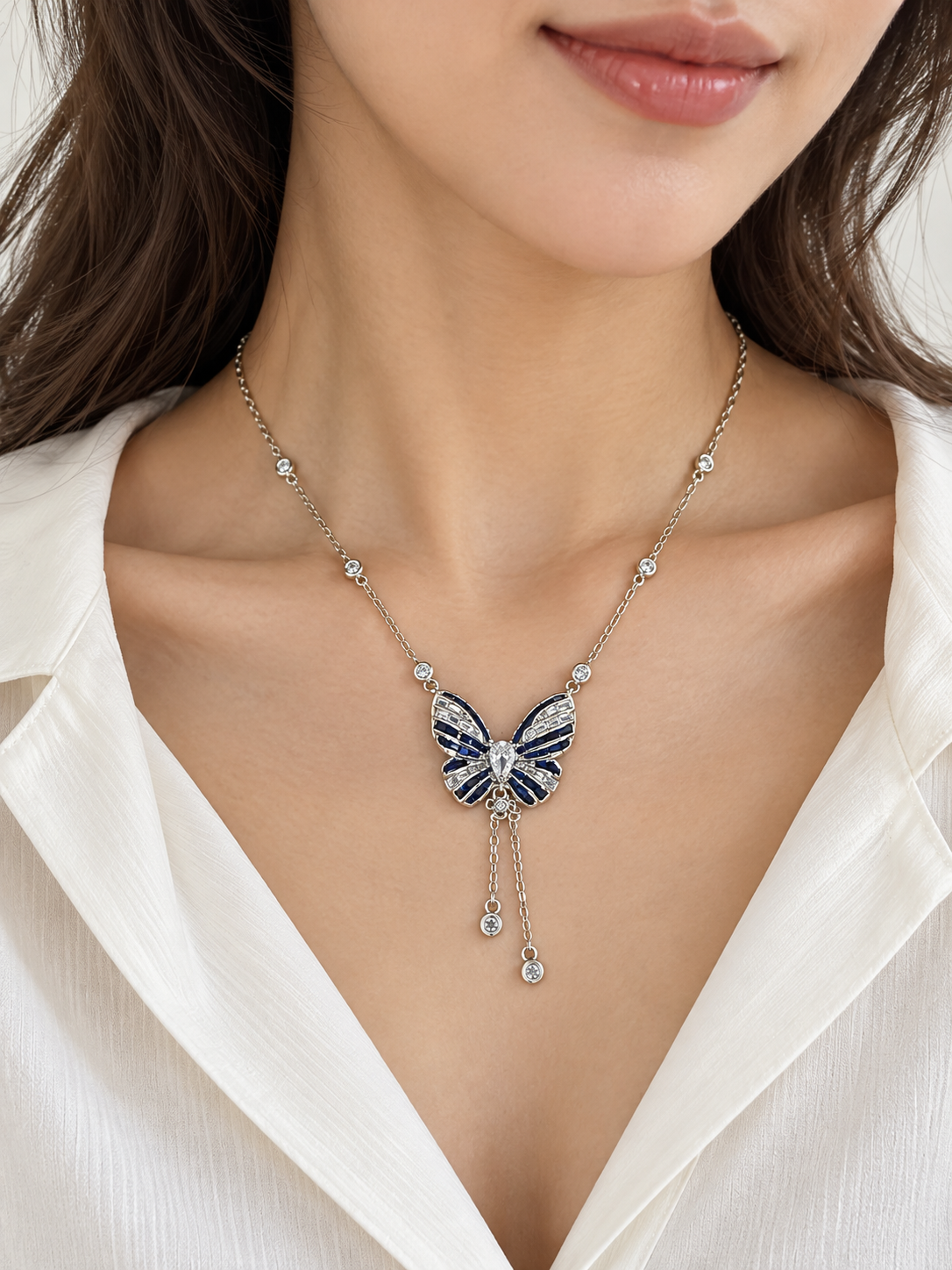 Navy Butterfly Pendant Necklace - Image 2