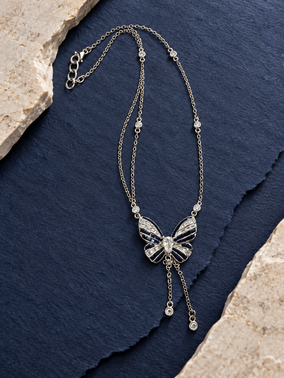 Navy Butterfly Pendant Necklace - Image 3