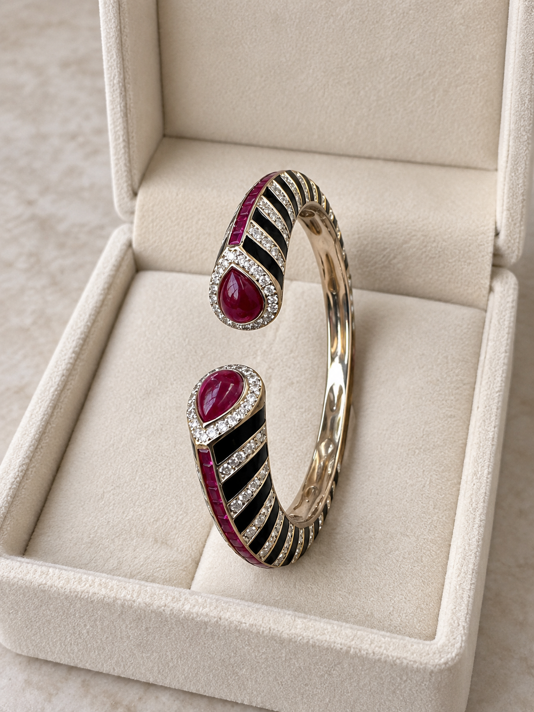 Ruby Teardrop & Black Enamel Cuff Bangle - Image 5