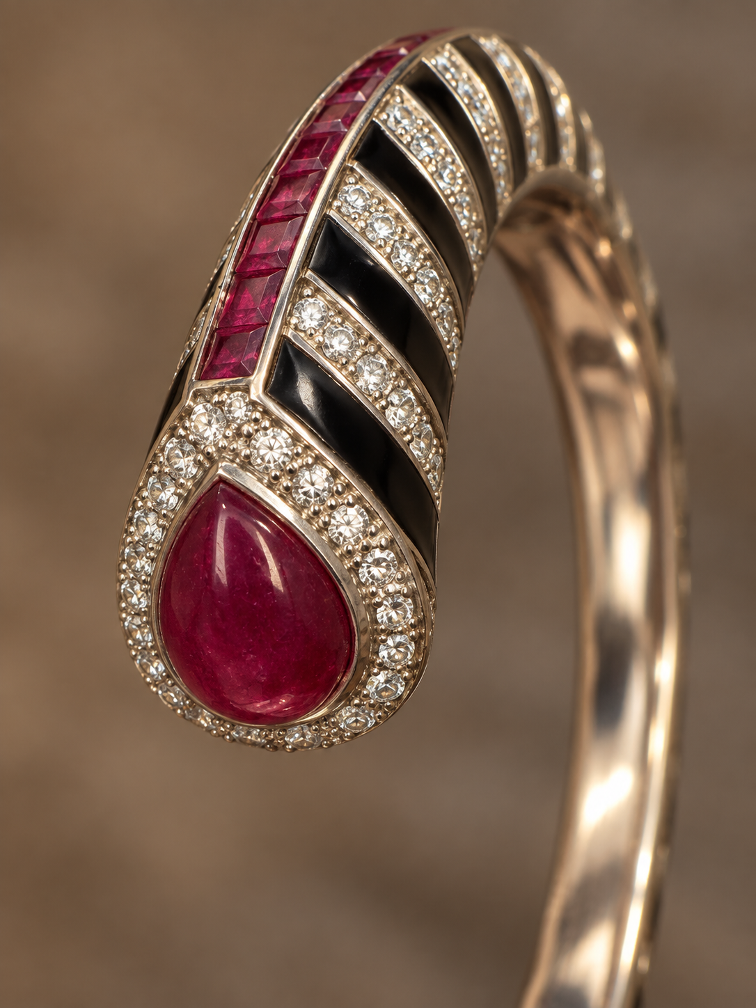 Ruby Teardrop & Black Enamel Cuff Bangle - Image 4