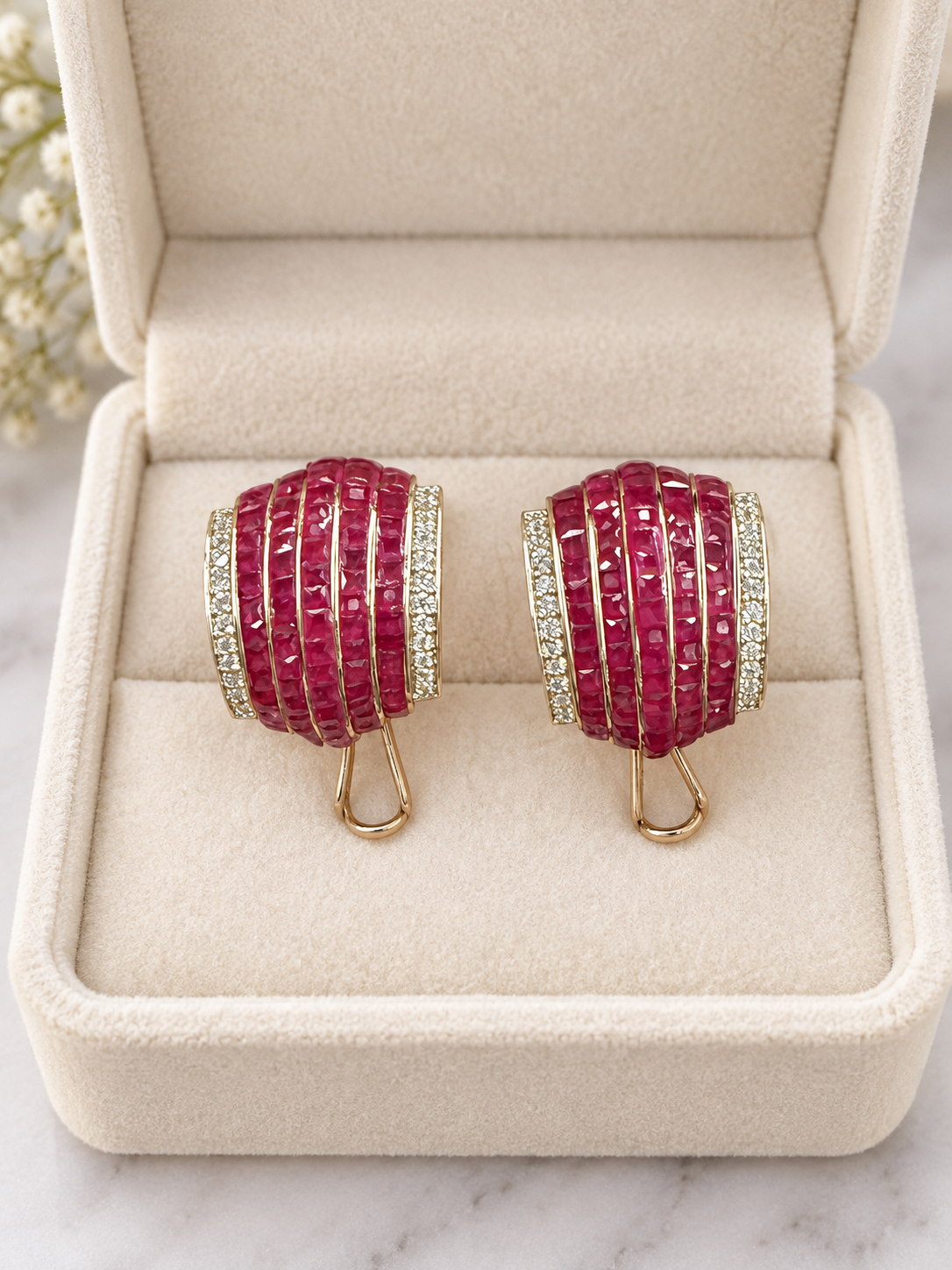 Magenta Textured Crystal Hoop Earrings - Image 2