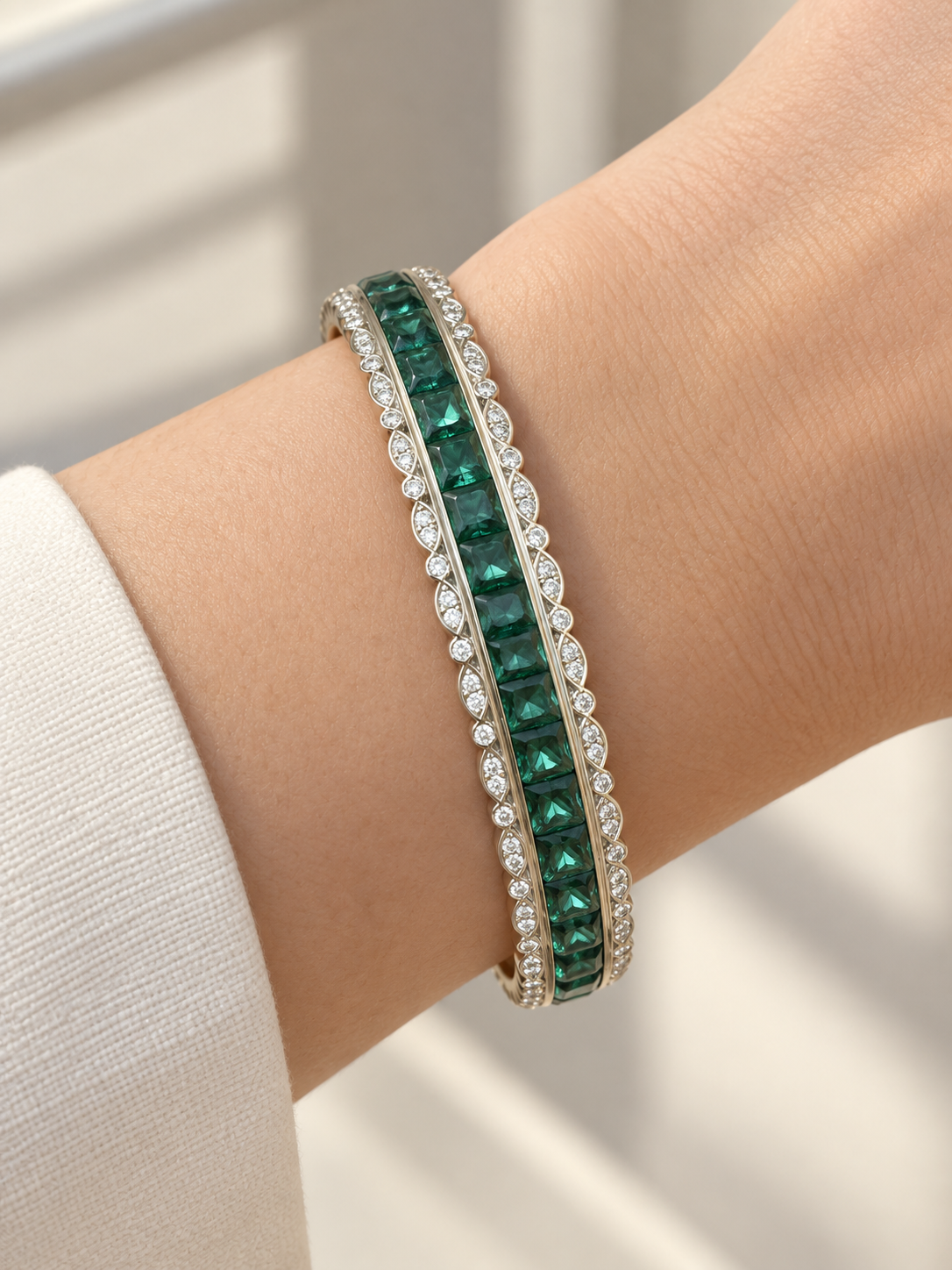 Emerald Linear Crystal Bangle - Image 2