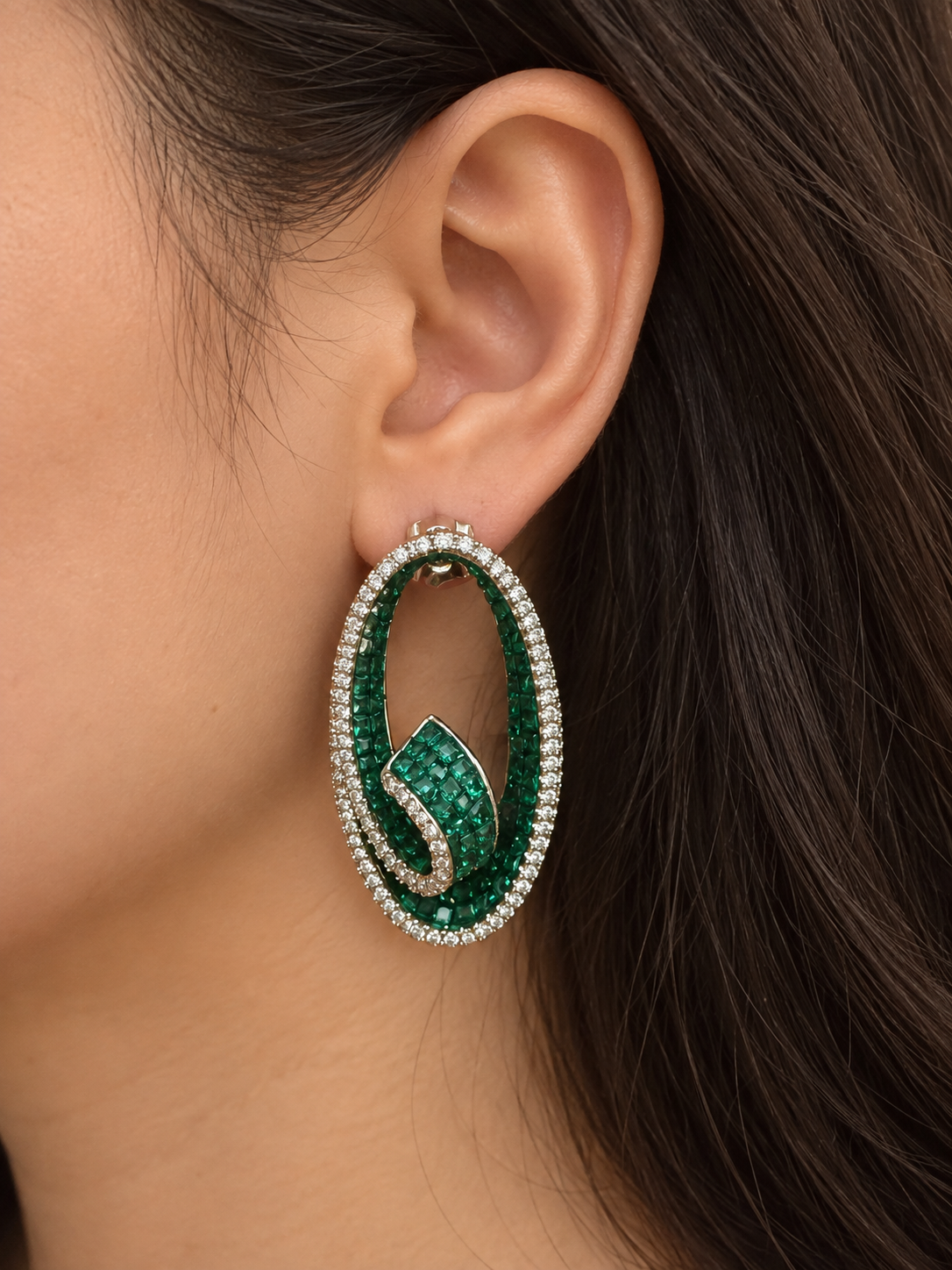 Emerald Eternal Flame Crystal Statement Earrings - Image 2