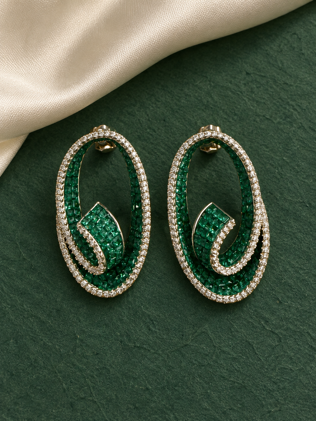 Emerald Eternal Flame Crystal Statement Earrings - Image 4