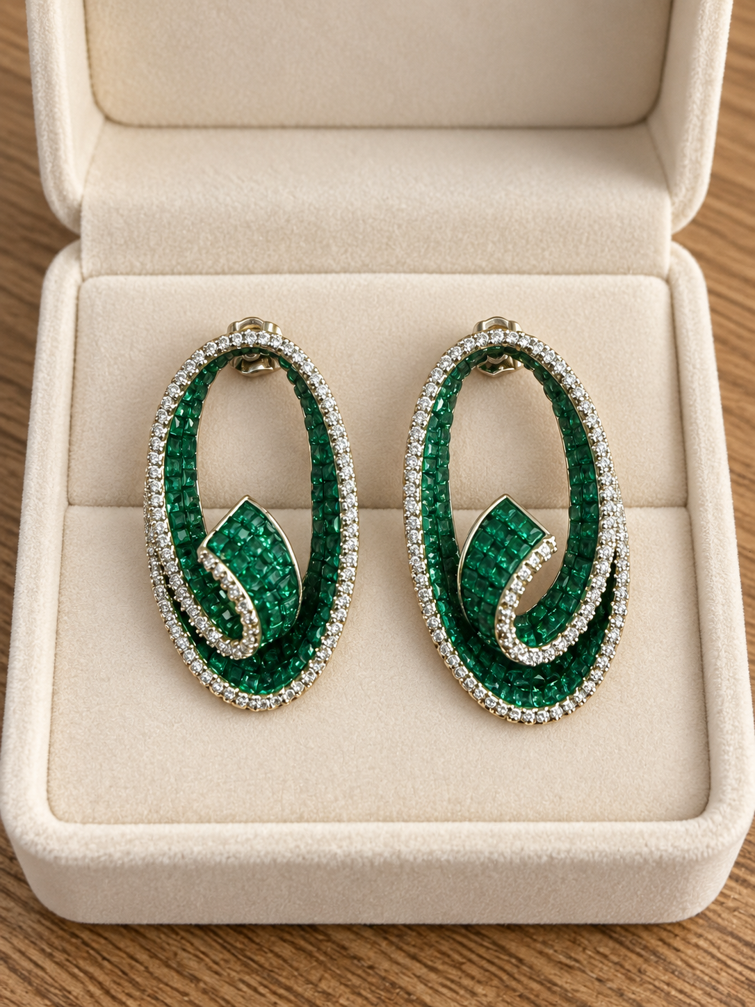 Emerald Eternal Flame Crystal Statement Earrings - Image 5