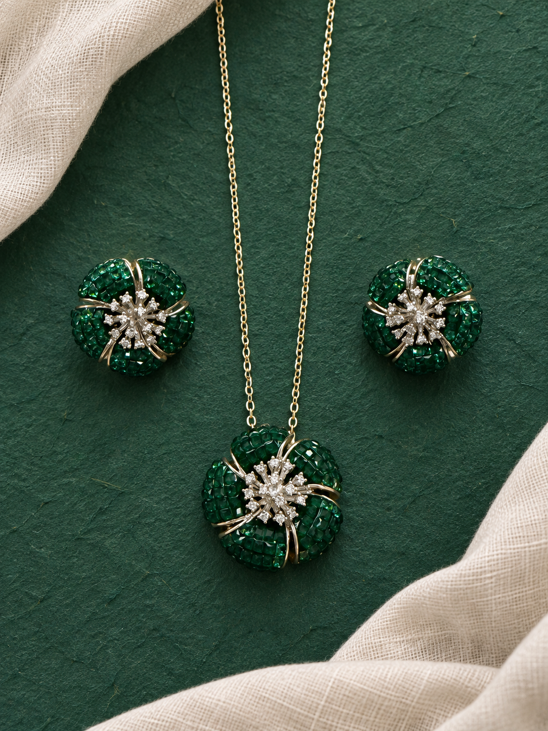 Emerald Starlight Blossom Pendant & Earrings Set - Image 2