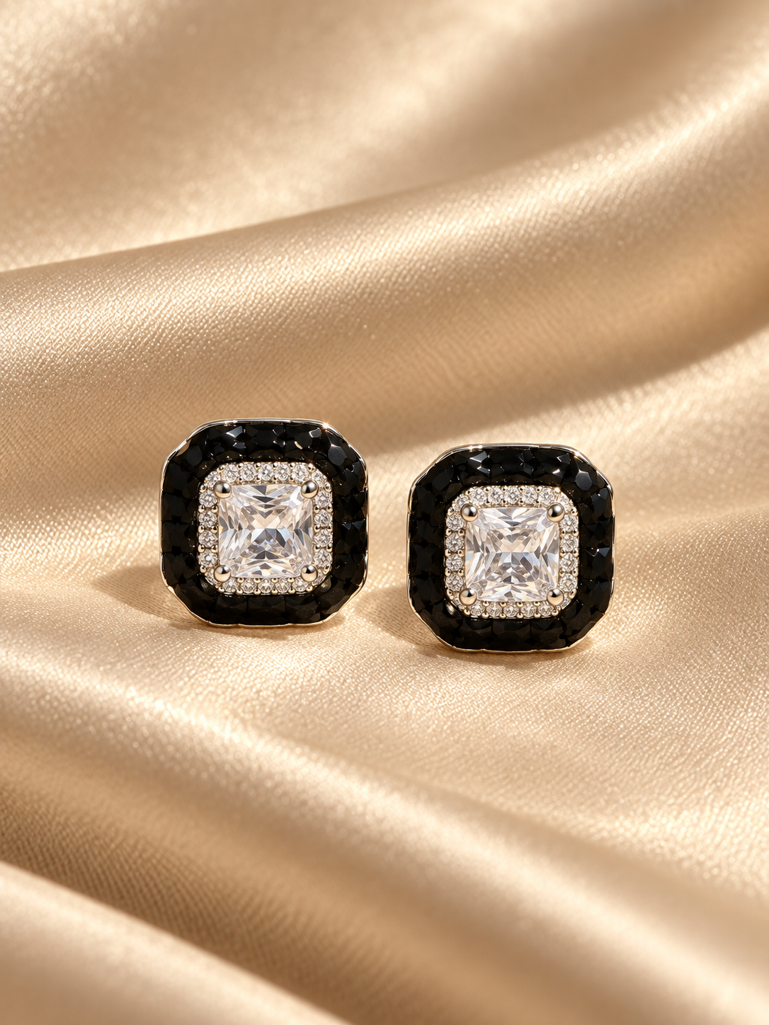 Midnight Halo Cushion-Cut Crystal Stud Earrings - Image 2