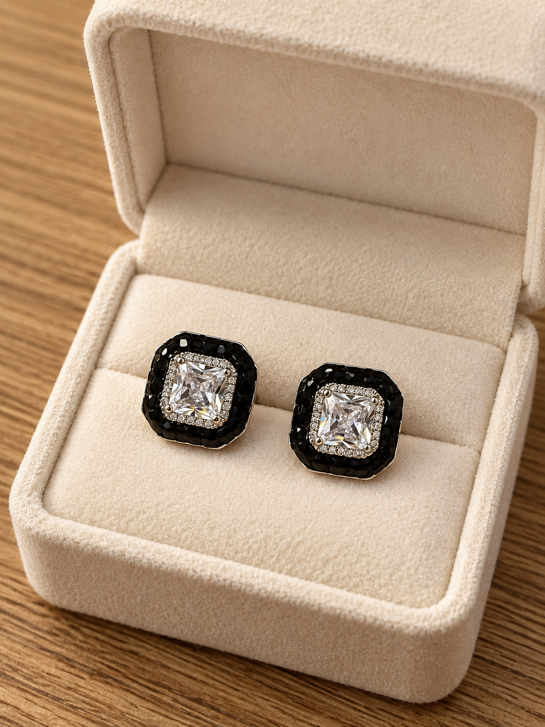 Midnight Halo Cushion-Cut Crystal Stud Earrings - Image 5