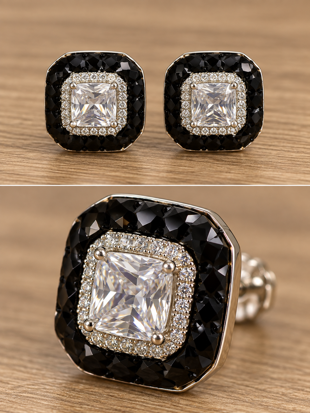 Midnight Halo Cushion-Cut Crystal Stud Earrings - Image 4