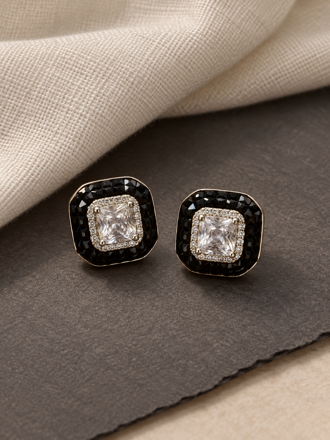 Midnight Halo Cushion-Cut Crystal Stud Earrings - Image 3
