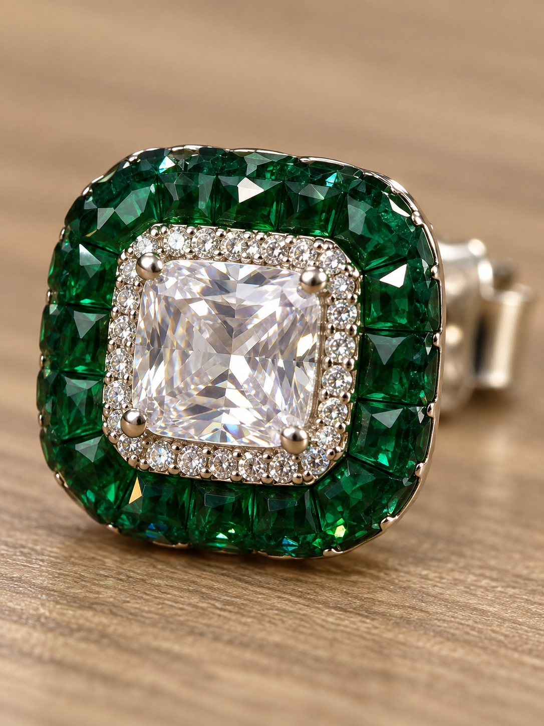 Emerald Majesty Cushion-Cut Crystal Stud Earrings - Image 5